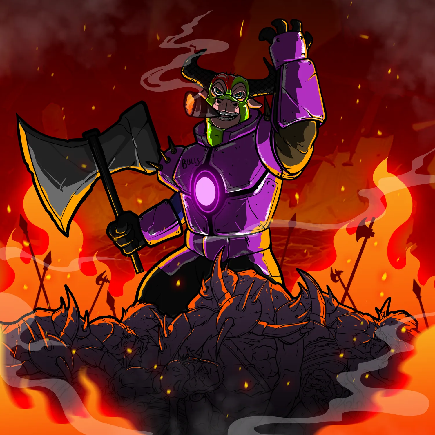 Bulls, War Ready, hand-drawn character illustration