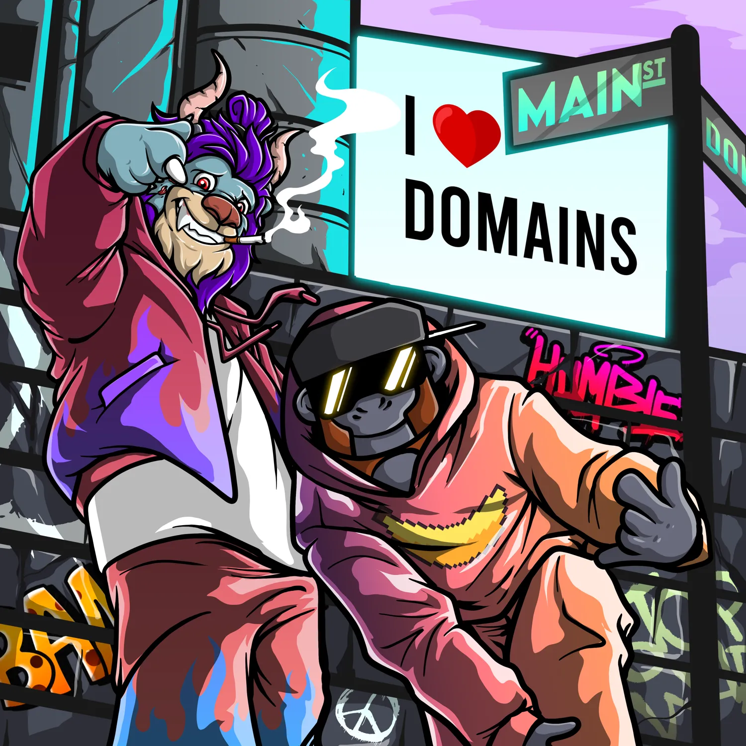 Neon Alley, hand-drawn concept scene illustration