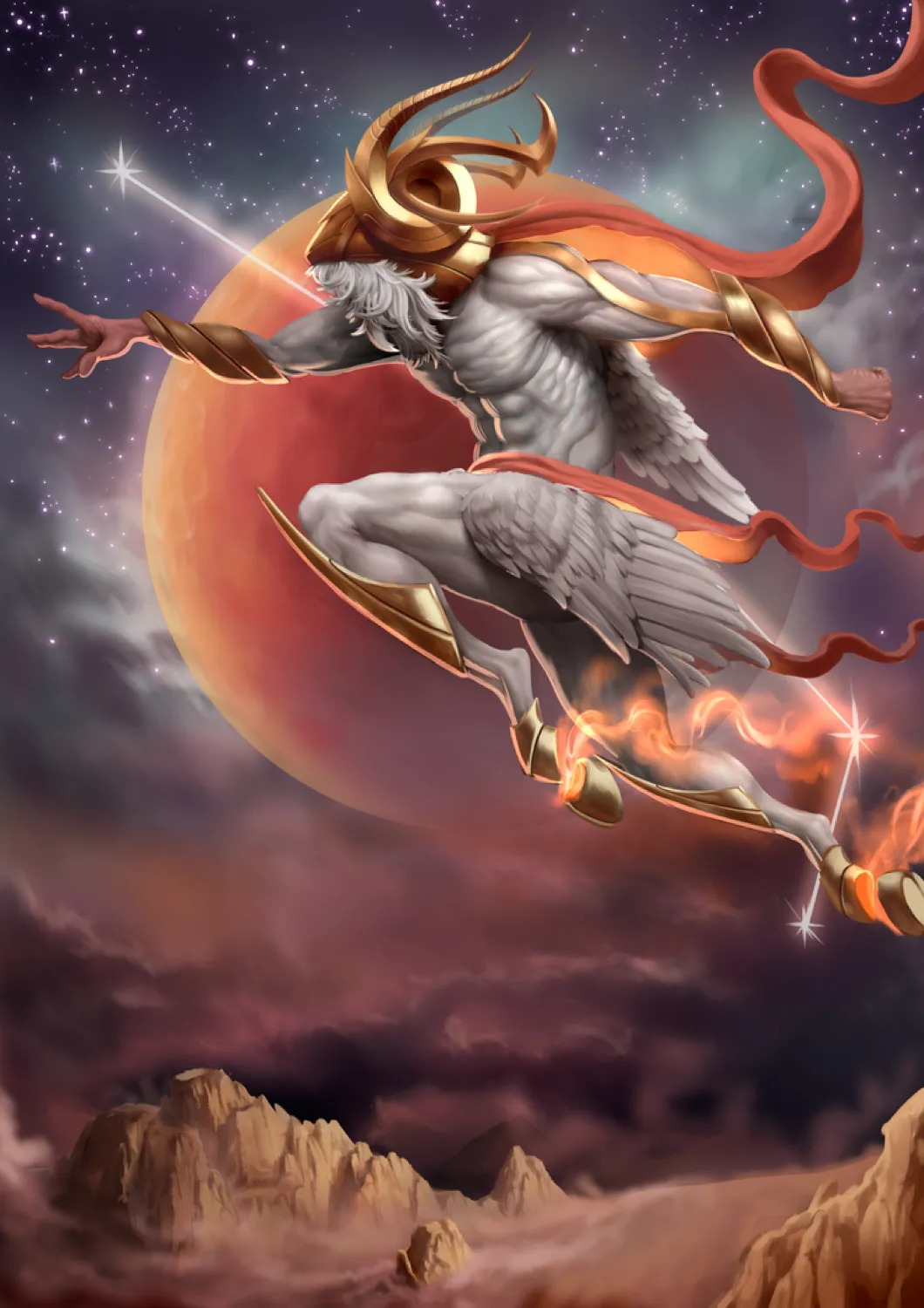 Capricorn — The Herald, hand-drawn mythology illustration