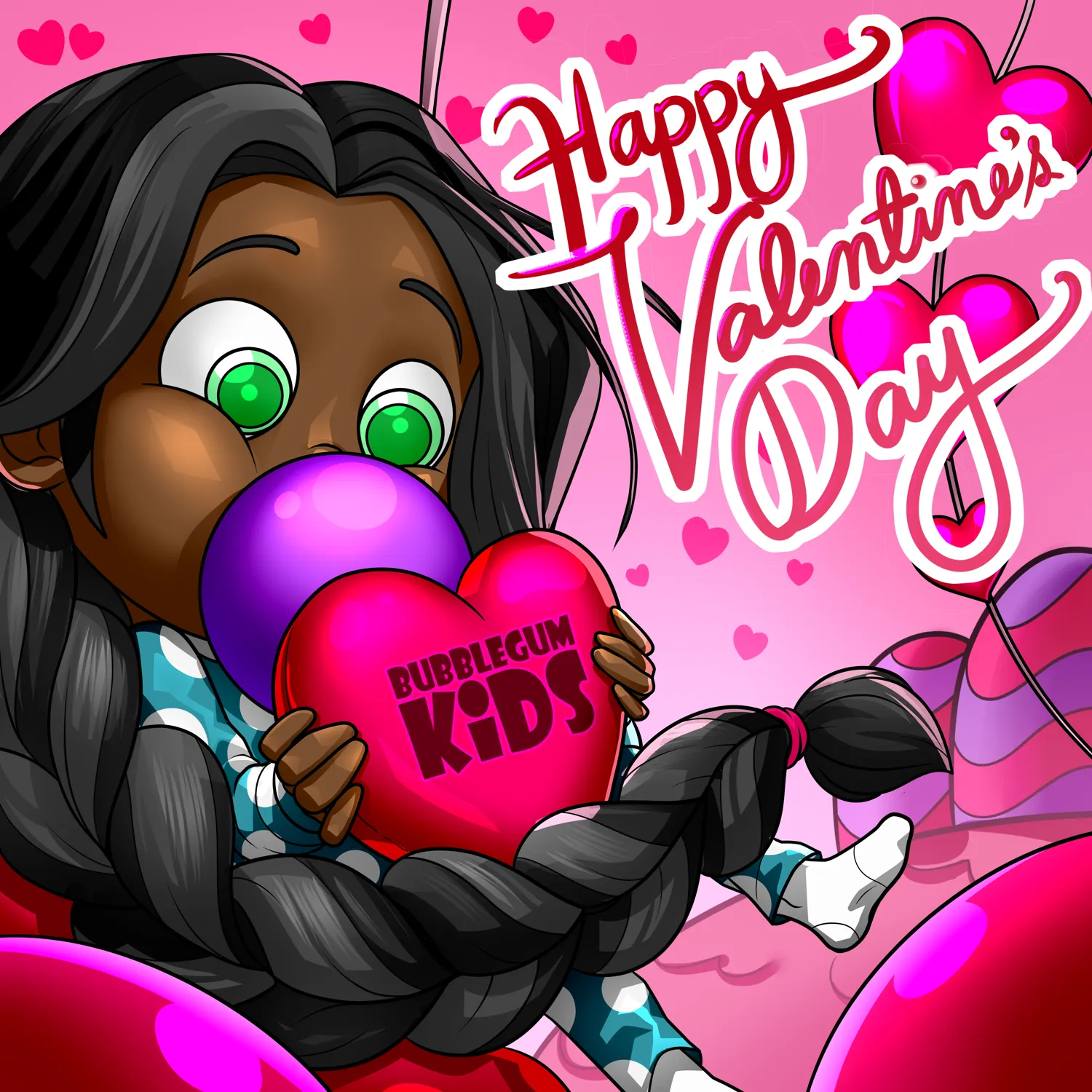 Bubblegum Valentine, hand-drawn character illustration