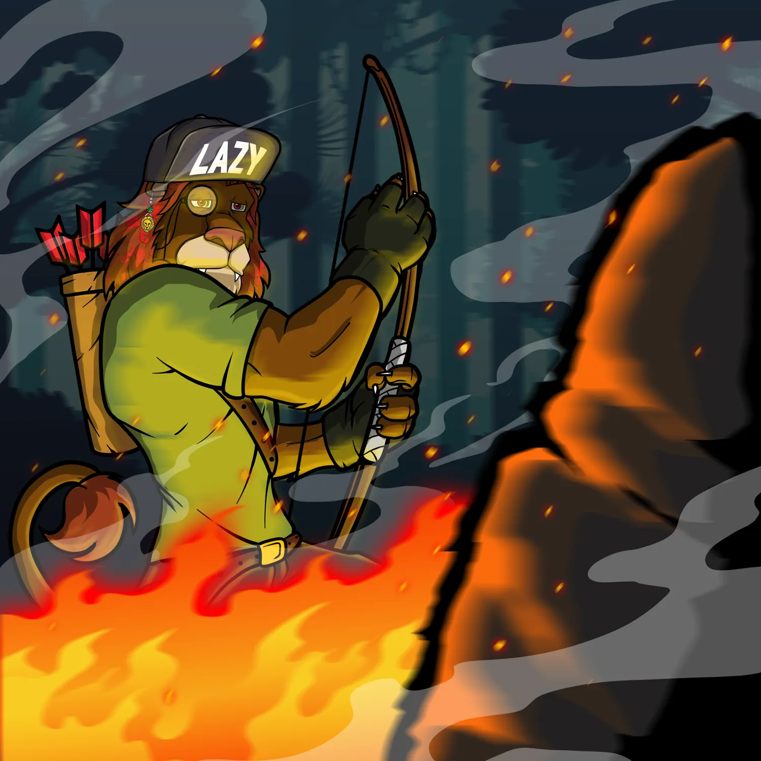 Wildfire Archer, hand-drawn character illustration
