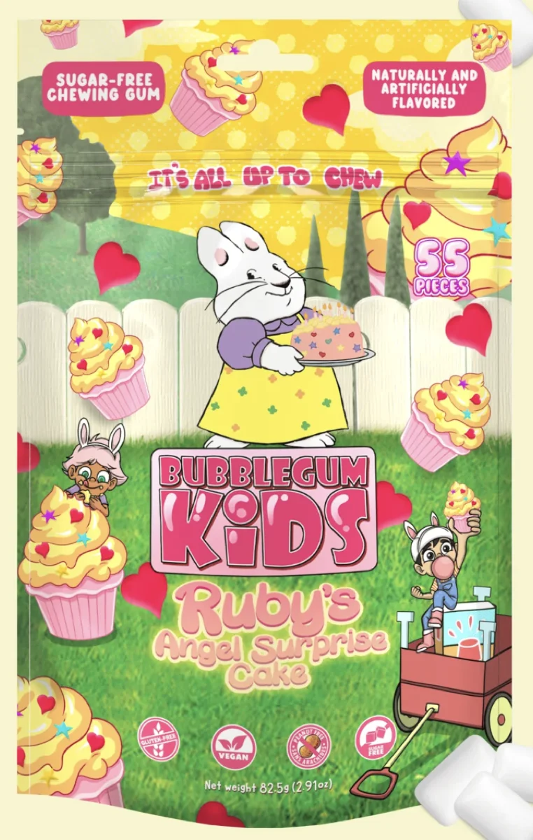 Ruby's Angel Surprise Cake bubble gum package design