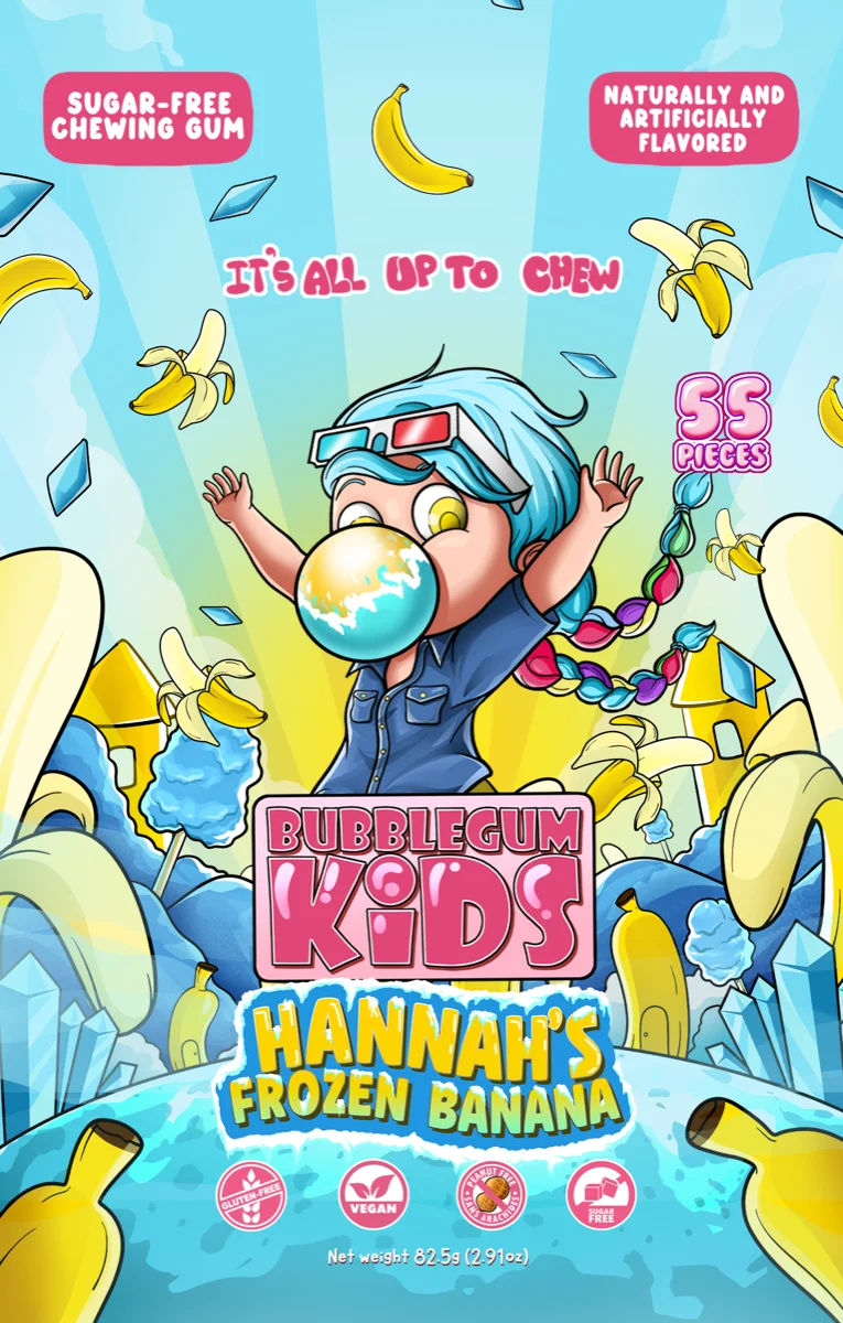 Hannah's Frozen Banana bubble gum package design