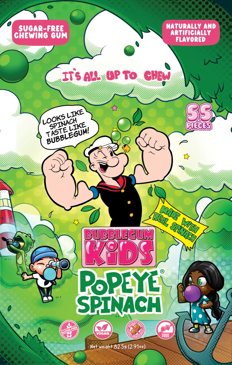 Popeye Spinach bubble gum package design